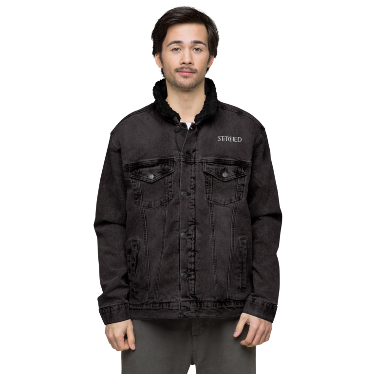 unisex sherpa denim jacket black denim front 677272d55144a